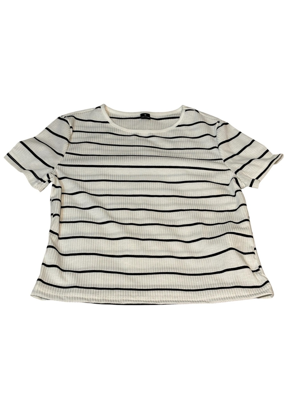 Women’s Black and White Stripe Short Sleeve Top - Size Medium